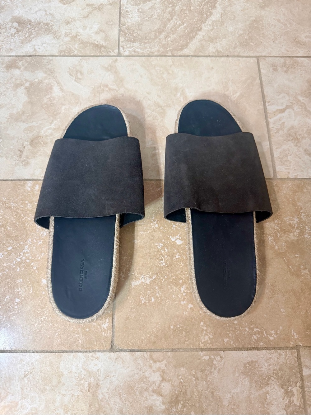 Balenciaga Men’s Blue Slide Sandals with Rope Trim